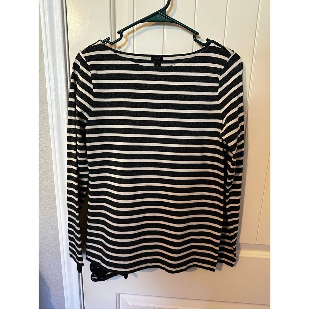 J. Crew Striped Gray Cream Boat Neck Long Sleeve Basic Women’s Top Size XS - Picture 3 of 8